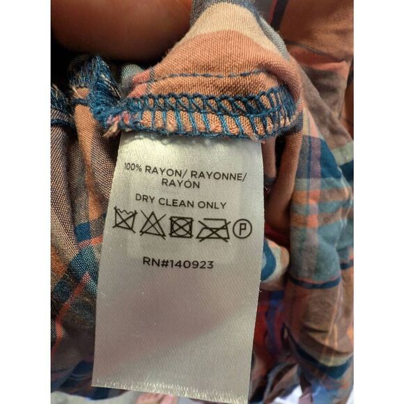 LOFT Dolman Plaid Short Sleeve Button Down Orange and Blue Top Size Medium - Picture 4 of 5